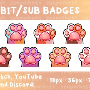Kawaii Cat Paw Sub Badges: Pastel Twitch & Discord Stream Graphics (Digital Download