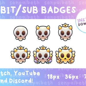 Kawaii Skull Sub Badges: Pastel Streamer Graphics (Digital Download)