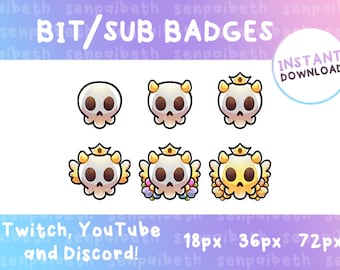 Kawaii Skull Sub Badges: Pastelowa grafika z serpentynami (do pobrania cyfrowego)