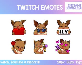 Walentynkowe emotikony Elemental Cat Eevee: Kawaii Twitch & Discord Emoji Pack (do pobrania cyfrowego)
