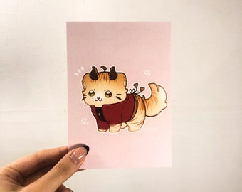 Genshin Impact Thoma Cat Print - A6 - Illustrated Print - Illustrated Art Print - Kawaii Decor