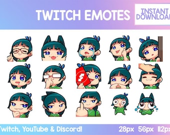 Pakiet emotikonek dziewczyn z anime: Kawaii Twitch i Discord Emoji (do pobrania cyfrowego)