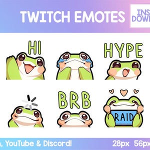Frog Emotes Pack of 6 | Cute Kawaii Twitch & Discord Emotes | Stream Emoji Set | Gamer Channel Graphics | Digital Download