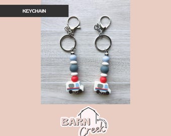 Postal Worker Mail Truck Cart Keychain | Mail Carrier Appreciation Day Gift | Thank You Birthday Gift | Red White Blue | Mailman Post Office