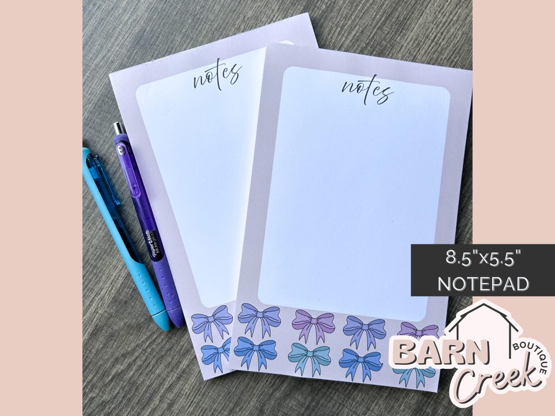 Timetable Bows Notes Spring Summer Neutral Coquette Bow Notes Notepad | 8.5x5.5 Note Taking ...
