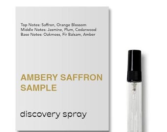 Perfume Ambery Saffron Dossier, muestra mini (5 ml). Perfume de colonia Ambery Saffron Decant, BR540, tamaño de viaje (5 ml).
