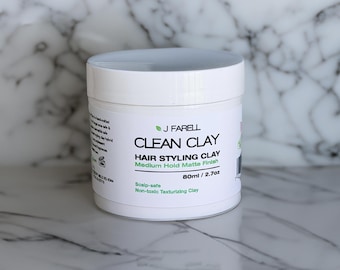 J FARELL Clean Clay - Organisk hårstylinglera, säker mot seborroiskt eksem och svamp, säker mot akne, helt naturlig hårlerpomada med medium stadga, matt