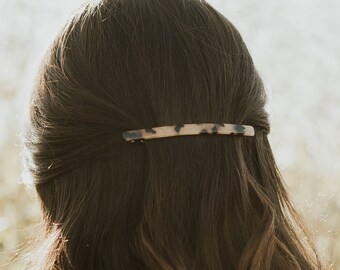 Tortoise Shell Hair Clip | Acetate Domed Barrette | Thin Long Geometric Neutral Ivory Hair Accessory | French Style Clasp For Thick Hair
