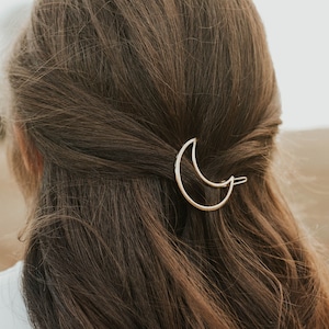 Half Moon Hair Clip | Metal Crescent Celestial Bohemian Spiritual Festival Hair Pin with Clamp | Decorative Barrette for Women or Teen
