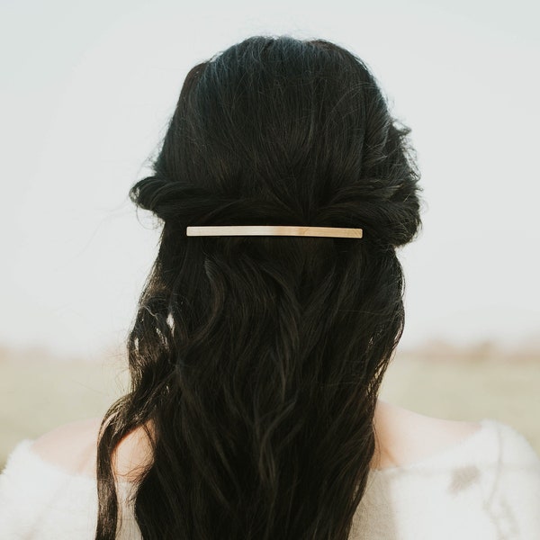 Extra long thin bar hair barrette hair clip | Minimalist gold or silver hair accessories