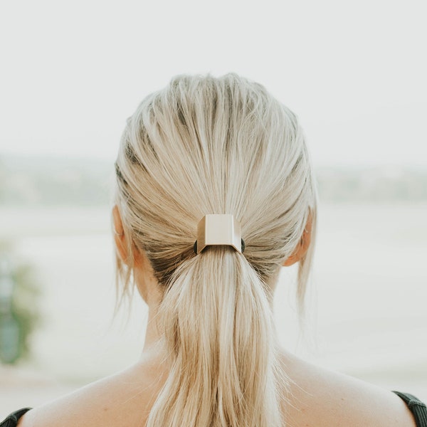 Geometric square ponytail holder elastic | Minimalist hair tie in gold or silver | Metal hair elastic ponytail holder hair band