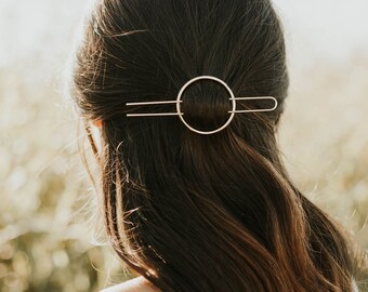 Minimalist hair slide hair accessories in gold or silver | Brass hair fork accessories | Geometric hair accessories