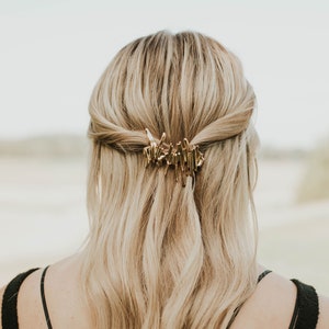 Minimalist artistic gold irregular shape hair barrette, Half updo hairstyle hair accessories, Large gold hair clip hair barrette image 8