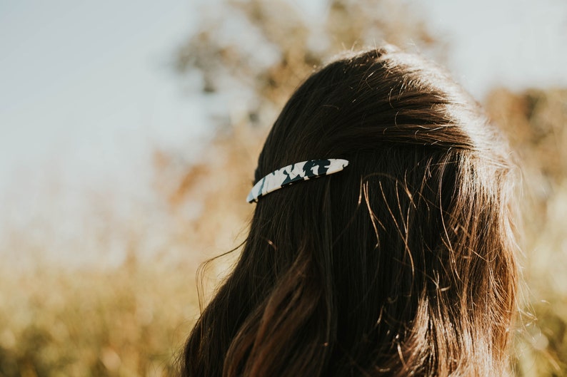 Black white tortoise shell hair barrette hair clip Acetate long French barrette hair clip Acrylic minimal simple hair accessories image 3