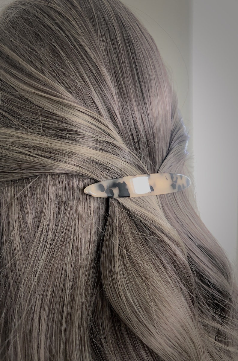 Black white tortoise shell hair barrette hair clip Acetate long French barrette hair clip Acrylic minimal simple hair accessories image 5