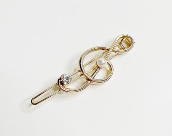 Treble clef hair clip, Musical notes hair accessories, Gold or silver pearl faux diamond hair clip, Everyday hair accessories