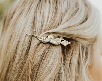 Laurel Leaves Pearl Bead Hair Clip