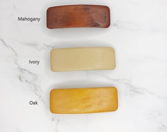 Natural Wood Barette | Minimal Neutral Hair Accessory Clasp Clip | Rectangle Geometric Classic Large Strong Hold Hair Clip for Woman Girls