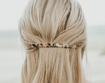 Tortoise Shell Hair Clip | Acetate Domed Barrette | Thin Long Geometric Neutral Ivory Hair Accessory | French Style Clasp For Thick Hair