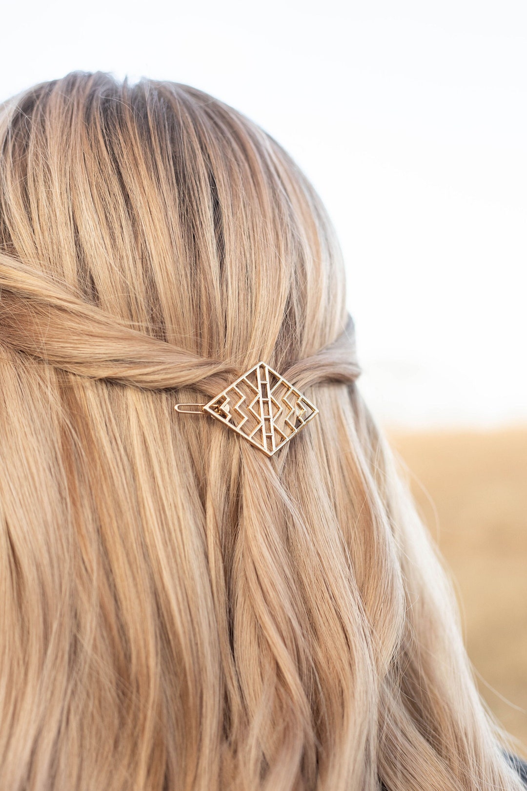 Geometric Diamondshape Hair Clip, Gold Silver Metal Hair Clip