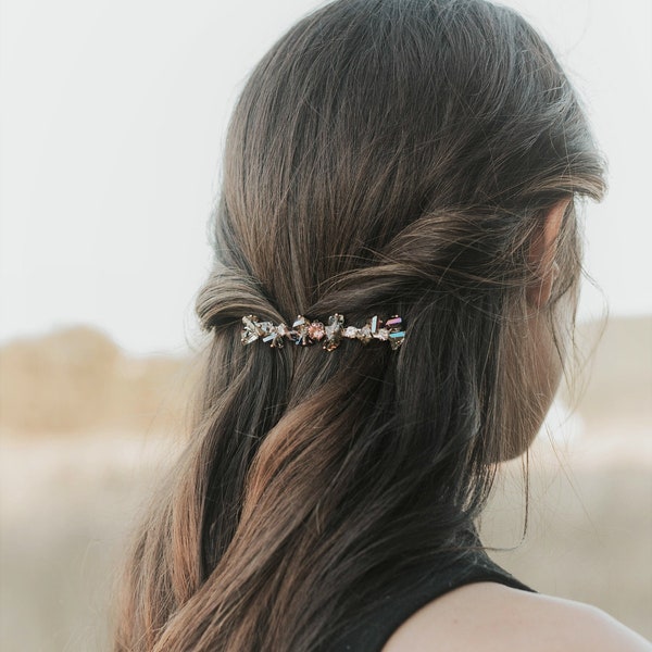 Elégante barrette à cheveux en cristal | Beau cadeau de barrette de cheveux en cristal rose clair pour femme | Accessoires de cheveux de mariage