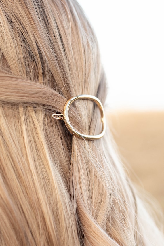 Minimalist Gold Hair Accessories, Brass Hair Clip, Round Barrette