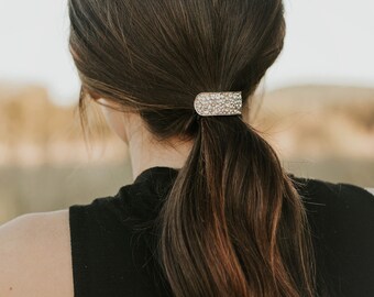 Elegant diamond (faux) curvy rectangular geometric shape ponytail holder hair tie hair accessories with three elastic strands