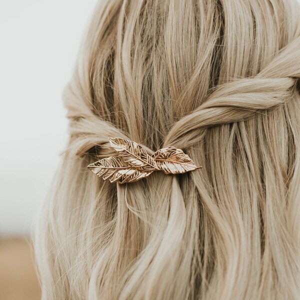 Barrette à trois feuilles, accessoires pour cheveux demi-chignon, accessoire de cheveux botanique boho minimaliste élégant pour demi-chignon