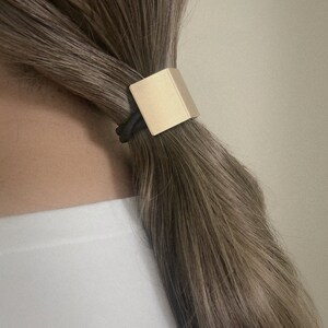 Geometric square ponytail holder elastic Minimalist hair tie in gold or silver Metal hair elastic ponytail holder hair band image 7