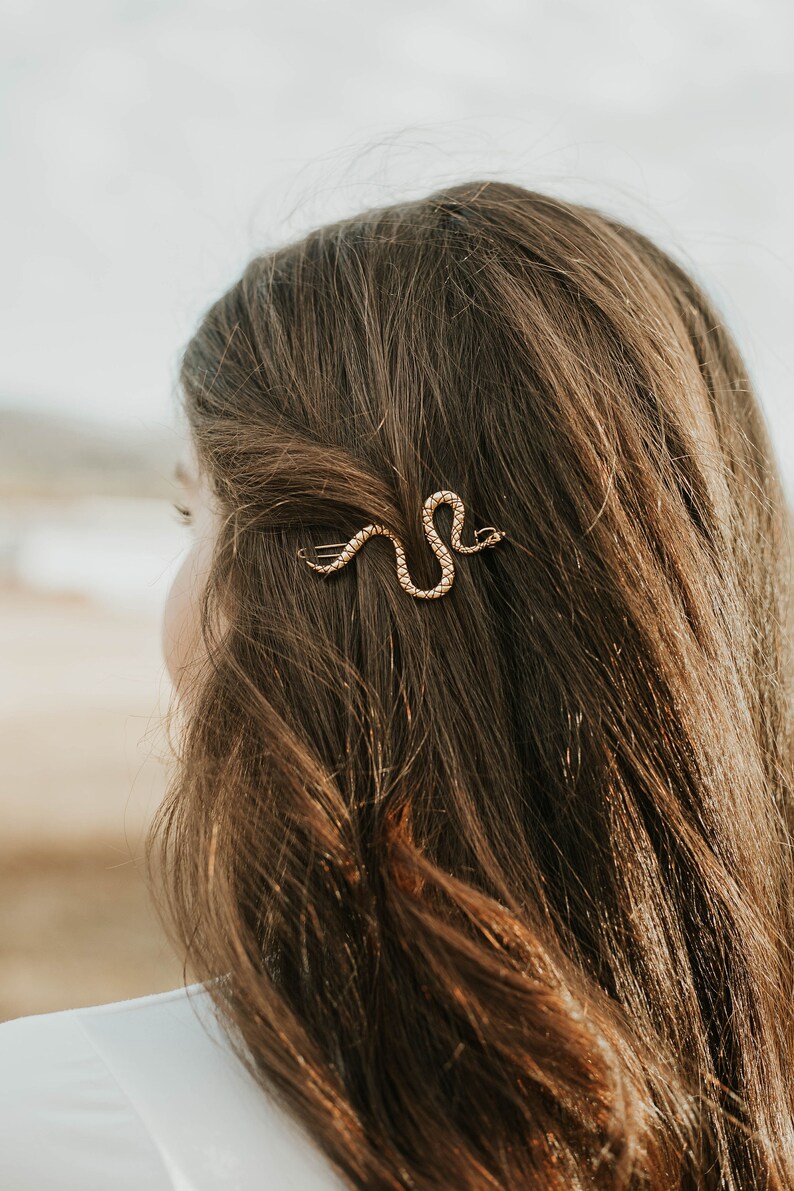 Snake hair clip hair accessories, Side-part hair accessories hair barrette, Metal hair clip, Gold and silver hair clip image 9