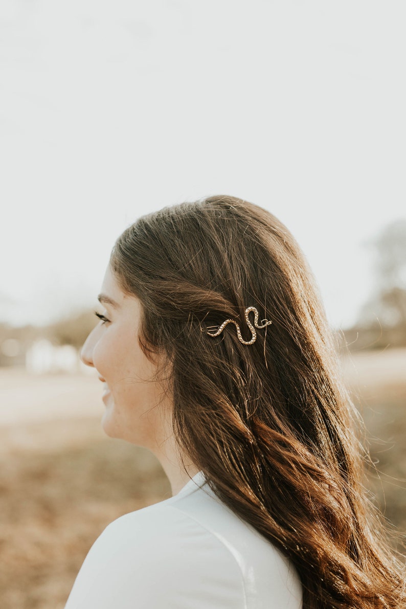 Snake hair clip hair accessories, Side-part hair accessories hair barrette, Metal hair clip, Gold and silver hair clip image 3