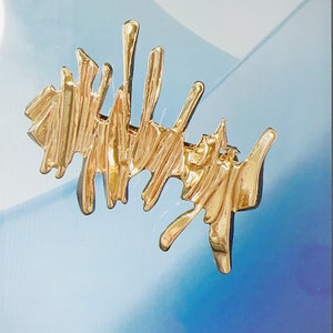 Minimalist artistic gold irregular shape hair barrette, Half updo hairstyle hair accessories, Large gold hair clip hair barrette image 10