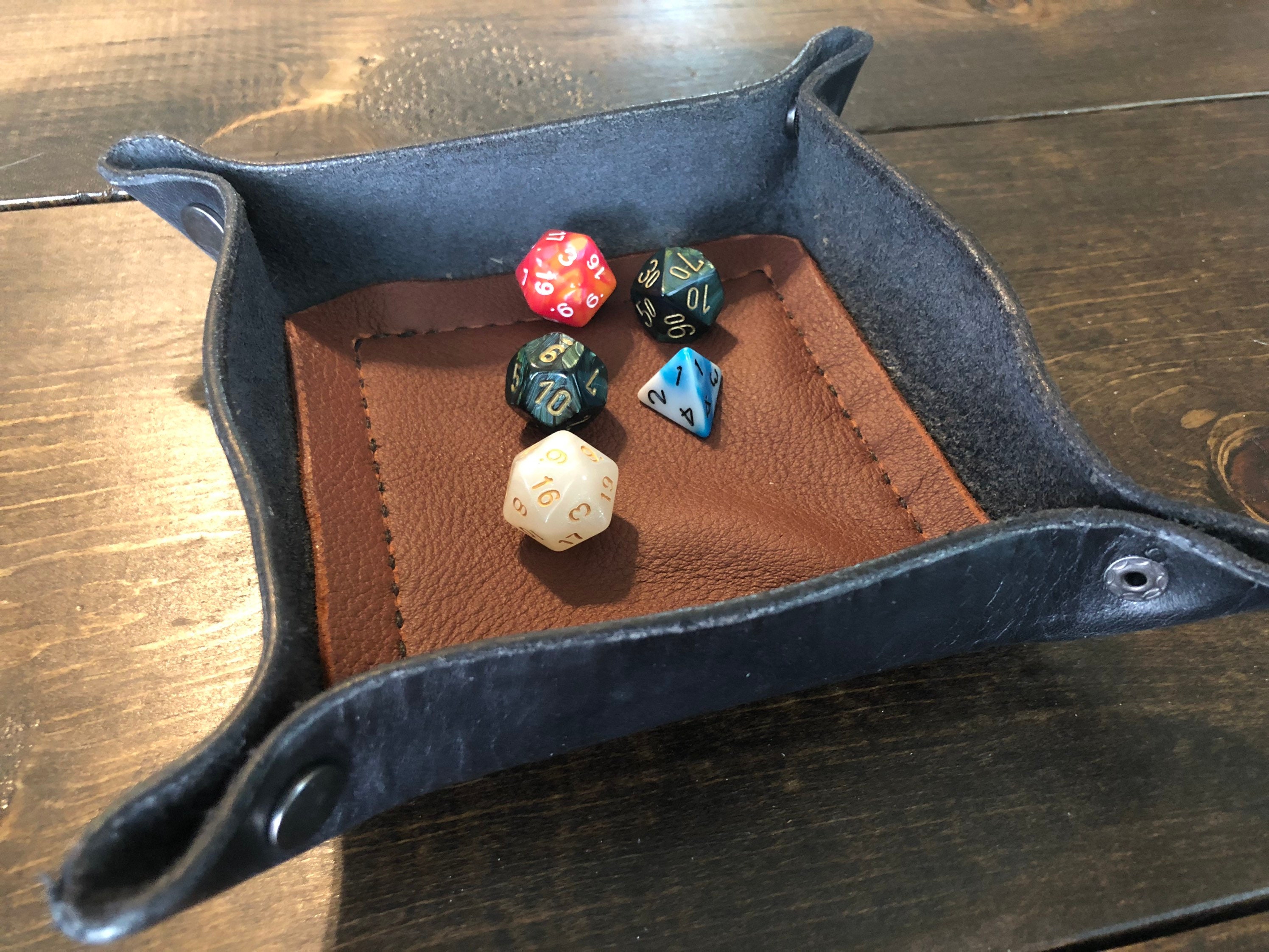 Large Black Collapsible Leather Dice Tray Etsy UK