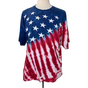 Vintage Liquid Blue American Flag 4. Juli XL Tie Dye Single Stich Rot Weiß Blau