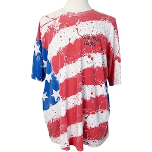 Vintage American Flag Shirt 3XL Allover Print Red White Blue Single Stitch