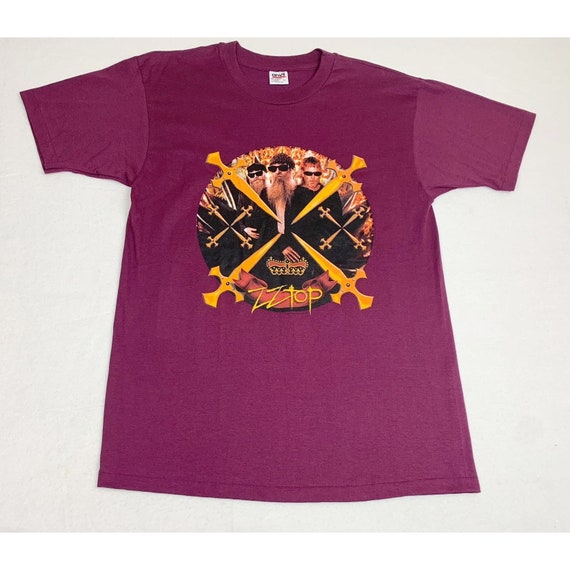 Vintage 90s ZZ Top Tour TShirt Red Burgundy Large Si… Gem