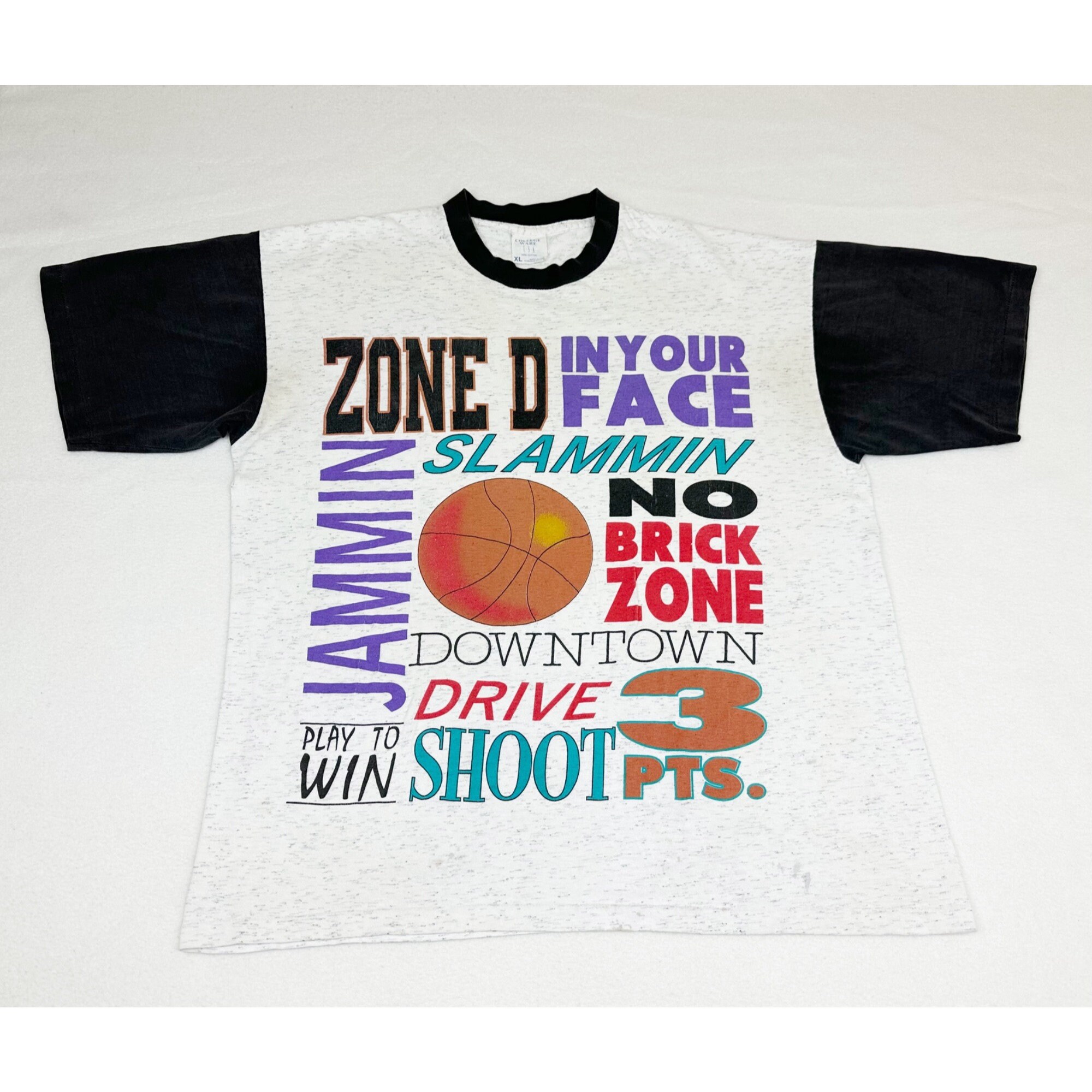 Vintage 90s Basketball T-Shirt XL Zone D Play To Win Sports Single Stitch