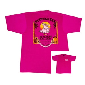 Vintage 90s Fudpuckers T-Shirt Large Pink Bar and Grill Florida Beach