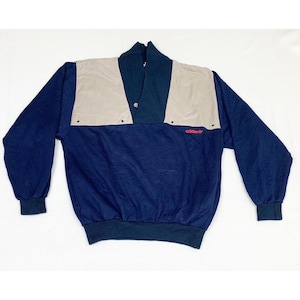 Vintage Adidas Sweater France Large Blue Tan Pockets Sport Activewear