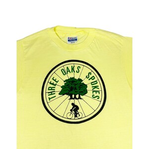 Vintage 80s Three Oaks Spokes Bicycle Club T-Shirt Yellow Medium Single Stitch