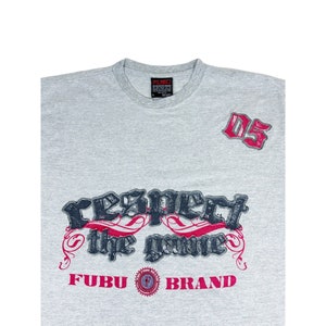 Vintage Y2K FUBU T-Shirt Large Grey Respect The Game Hip Hop Rap