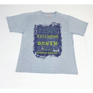 Vintage Levi&#39;s Jeans T-Shirt Grey XL Denim Exclusive Single Stitch