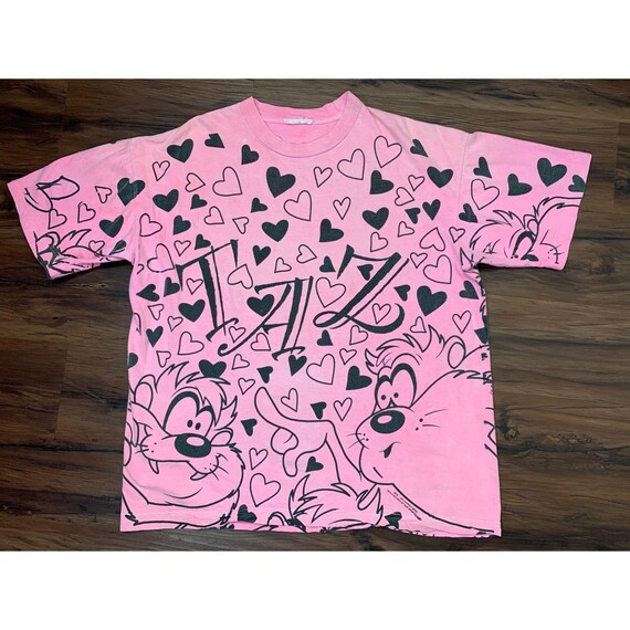 Vintage 1994 Taz Pink Hearts T-Shirt Tasmanian De… - image 4