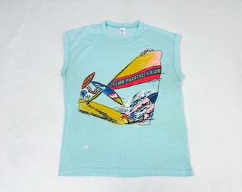 Vintage 80s Club Pacific Sleeveless Shirt Large Blue Wind Surfing Single Stitch