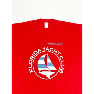 Vintage 80s Florida Yacht Club T-Shirt XL Red Sailing Boat Ocean Single Stitch