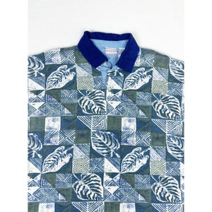 Vintage Bugle Boy Polo Shirt Large Golf Plant All over Print