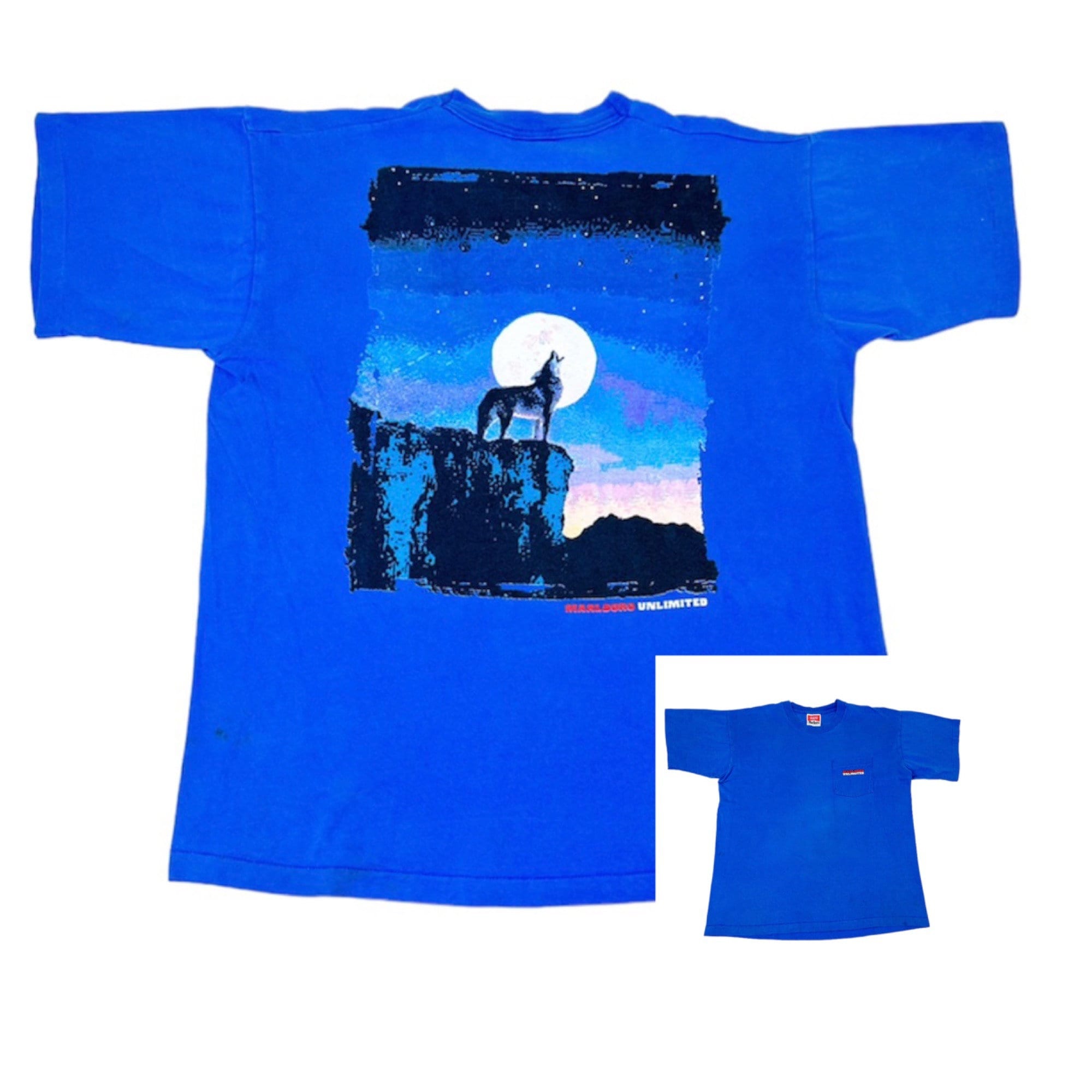 トップス 90sMarlboro UnlimitedMotorsports T-Shirt Vintage 90s Marlboro Unlimited T-shirt One Size Blue Pocket