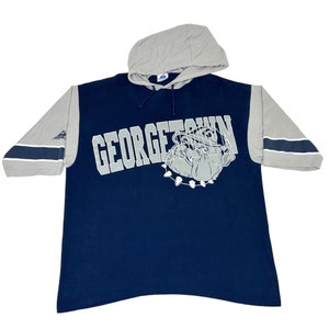 Vintage Georgetown College T-Shirt Blue Hoyas Large Bulldog Hoodie Single Stitch