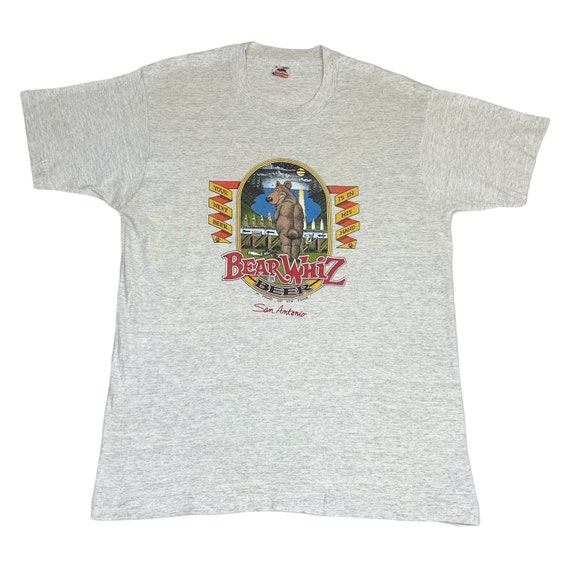 Vintage 1986 Bear Whiz Beer T-shirt Grey XL San Antonio Texas