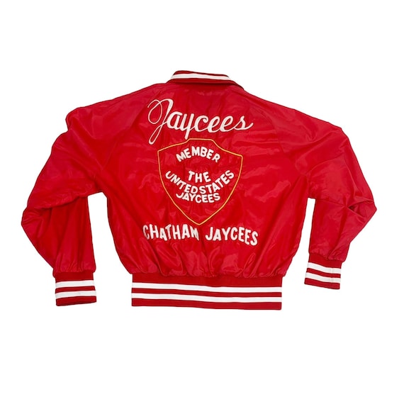 Vintage Jaycees Jacket Red Medium Bomber Nylon Ch… - image 1